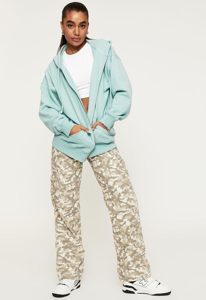 Supré  - Zoe oversized zip through hoodie - glassy green