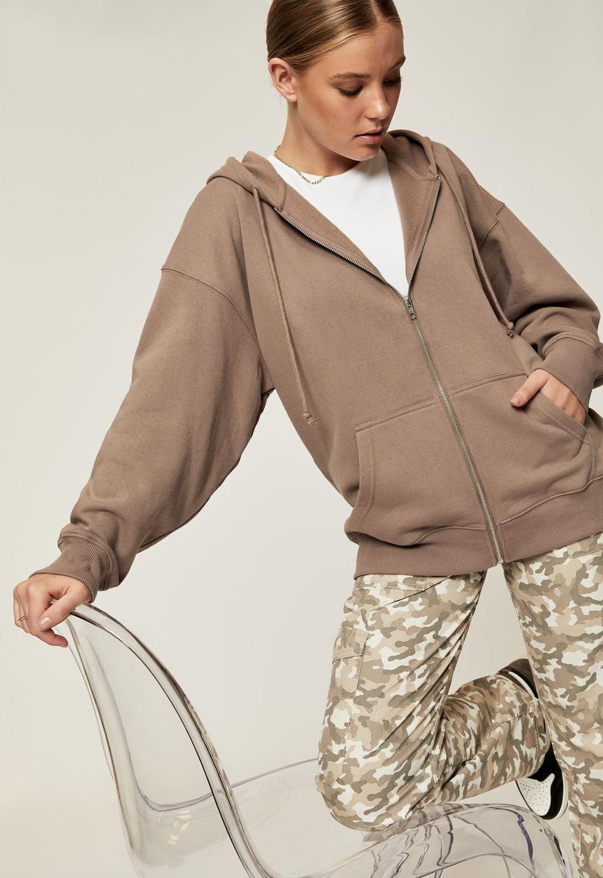 Supré  - Zoe oversized zip through hoodie - mink brown