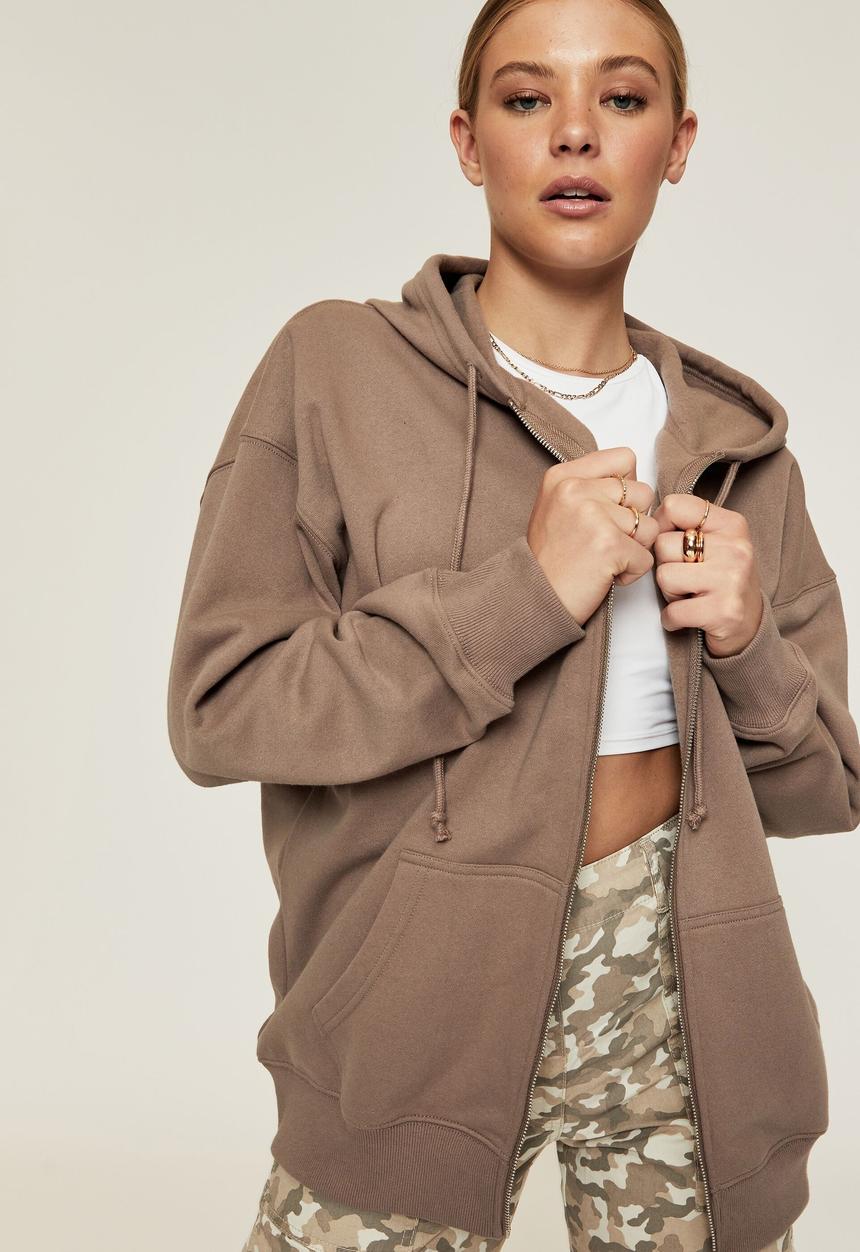 Supré  - Zoe oversized zip through hoodie - mink brown