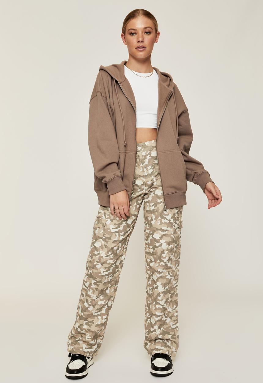 Supré  - Zoe oversized zip through hoodie - mink brown