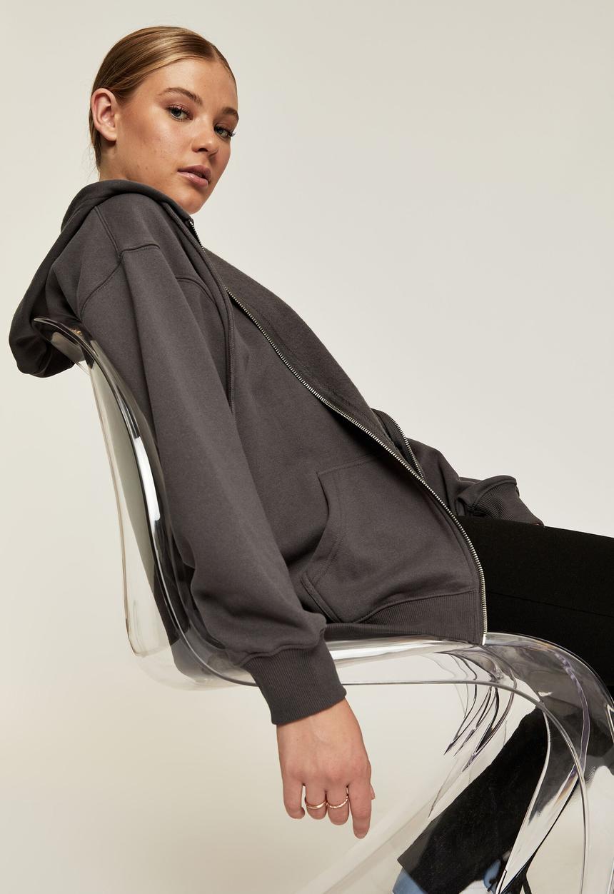 Supré  - Zoe oversized zip through hoodie - granite grey