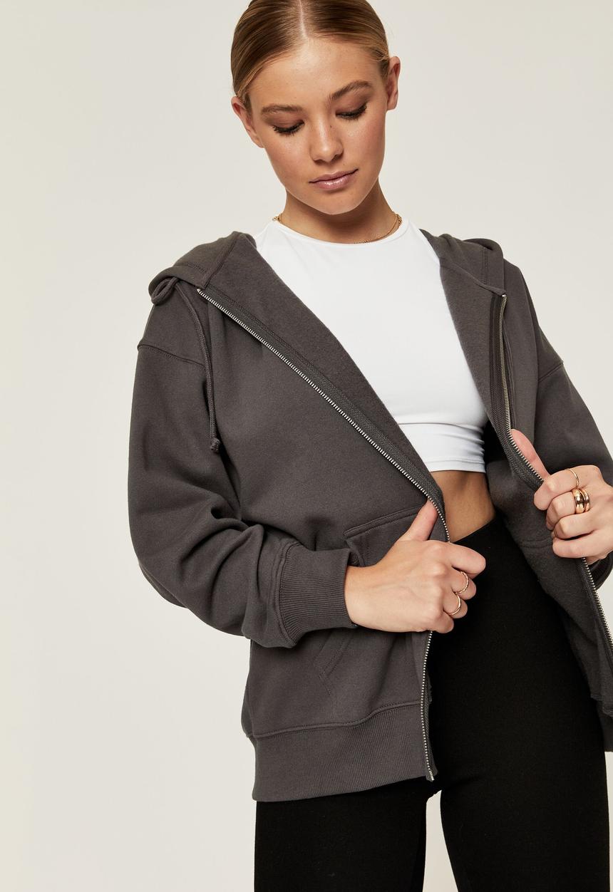 Supré  - Zoe oversized zip through hoodie - granite grey