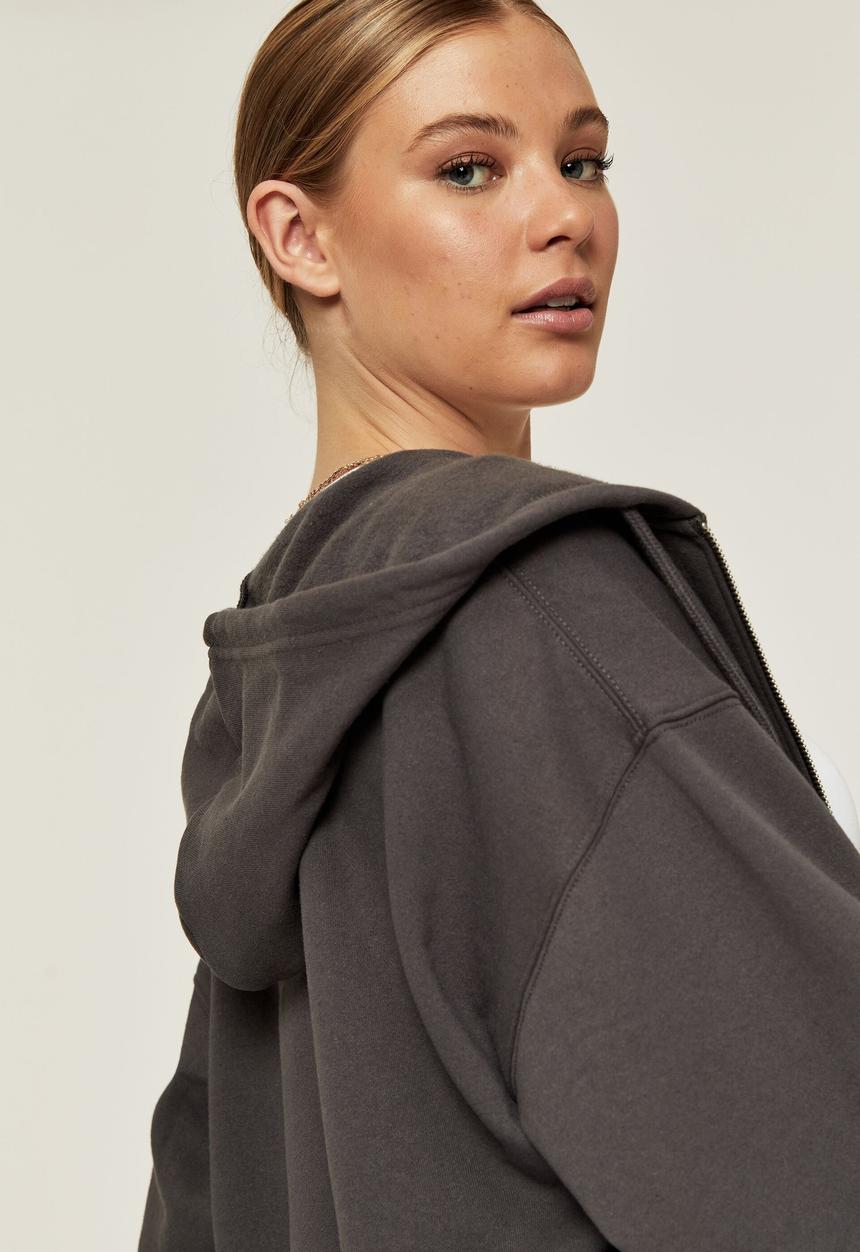 Supré  - Zoe oversized zip through hoodie - granite grey