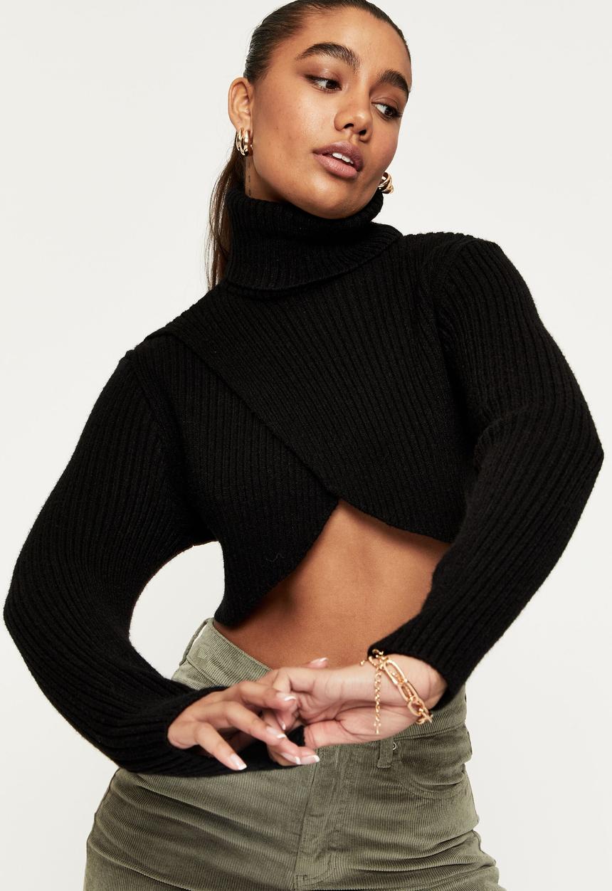 Supré  - Winona roll neck cross over knit - black