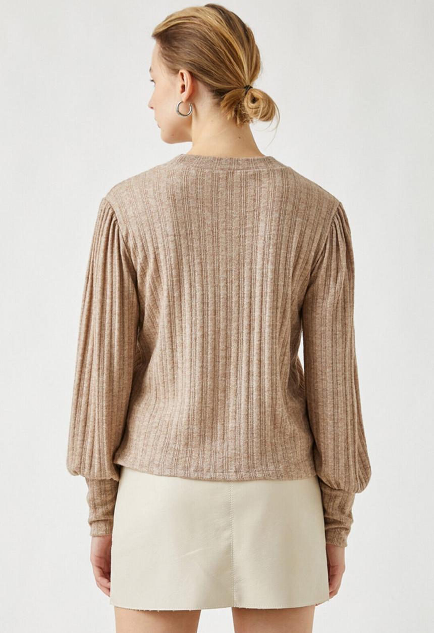 Koton - Crew neck ribbed sweater - mink