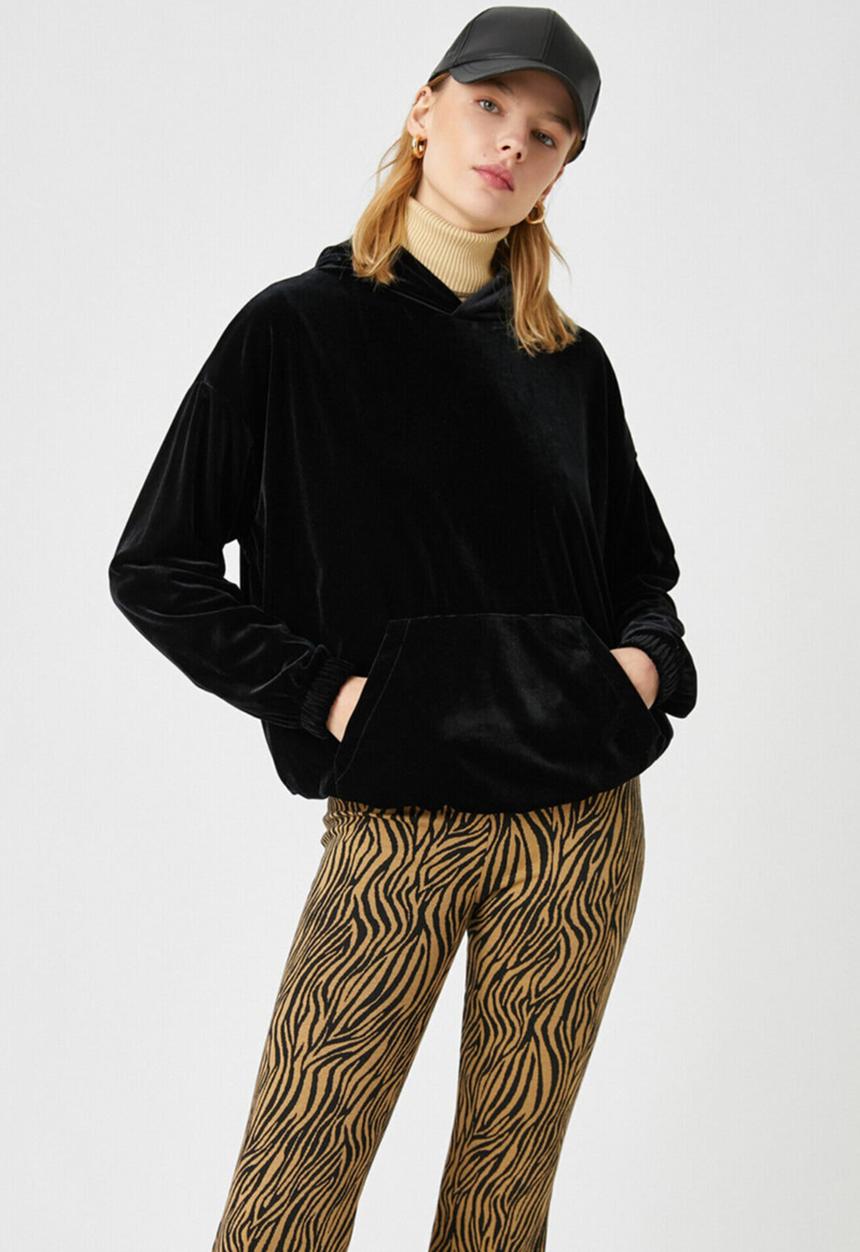 Koton - Velvet kangaroo pocket sweatshirt - black