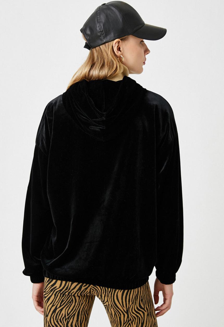 Koton - Velvet kangaroo pocket sweatshirt - black