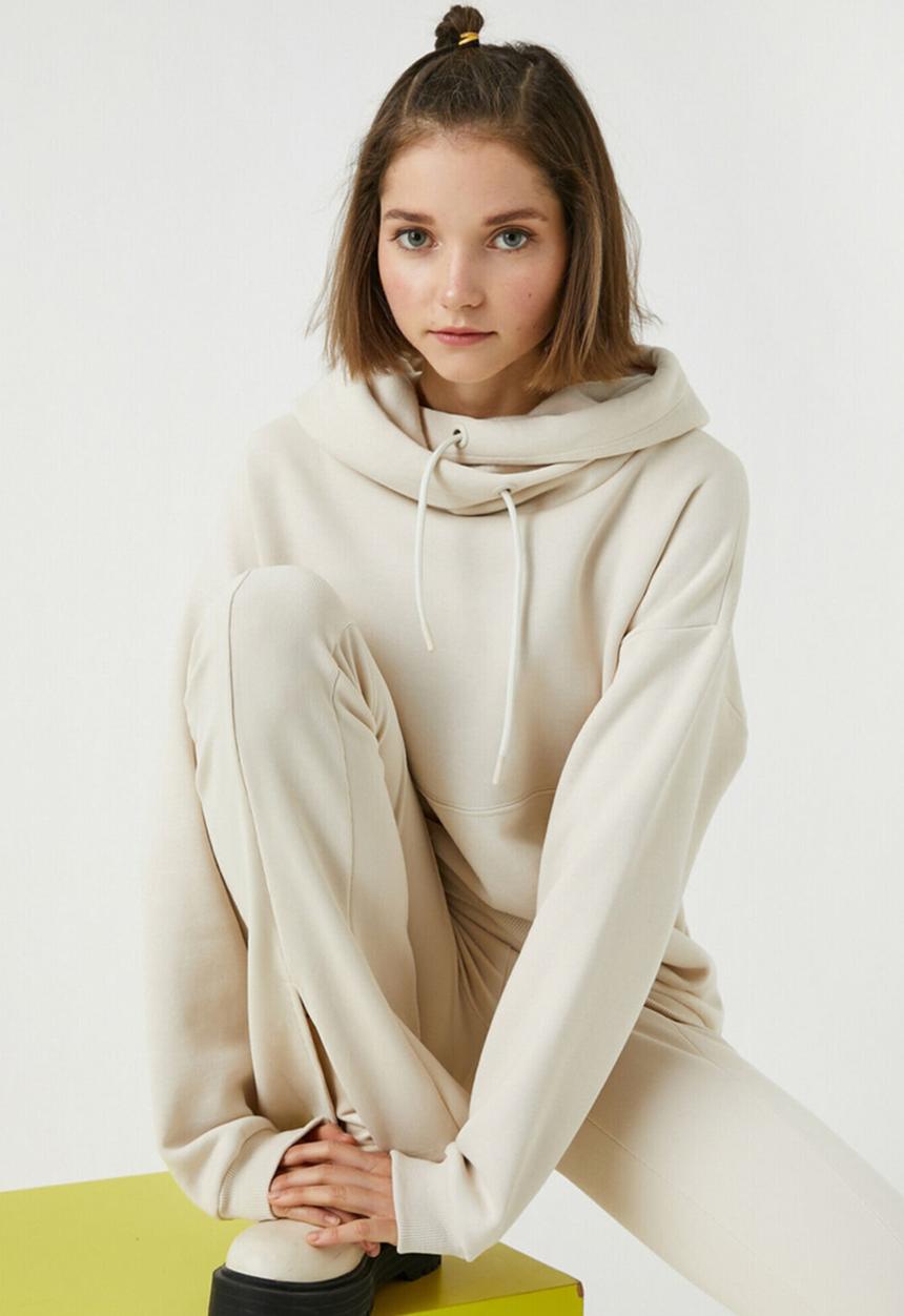 Koton - Scarf neck kangaroo pocket sweatshirt - stone