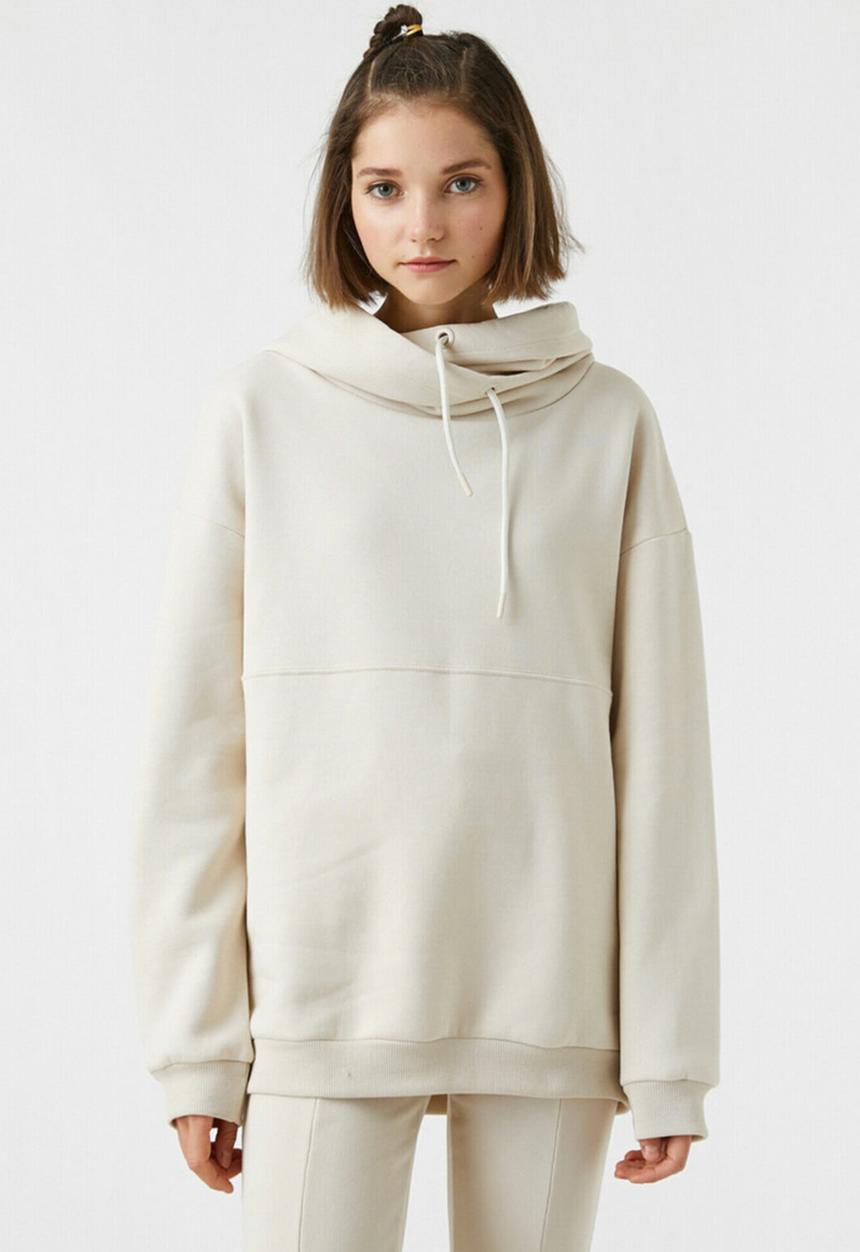 Koton - Scarf neck kangaroo pocket sweatshirt - stone