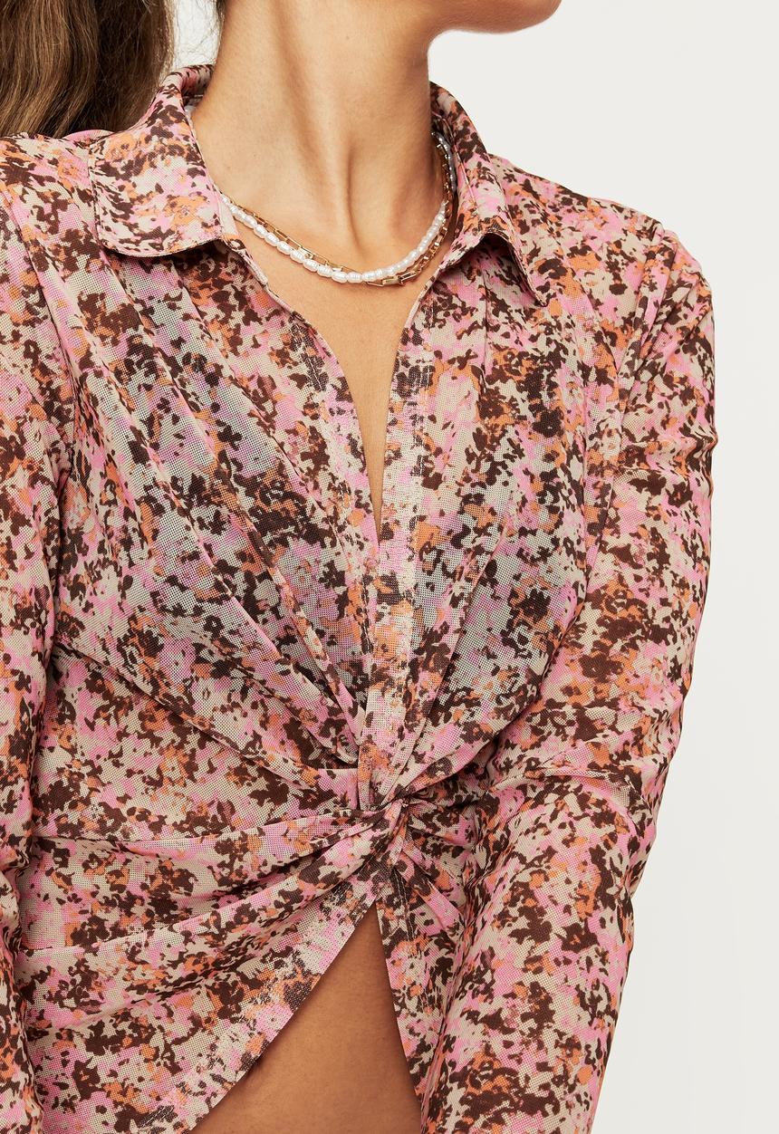 Supré  - Monroe long sleeve mesh twist shirt top - havana floral paris pink