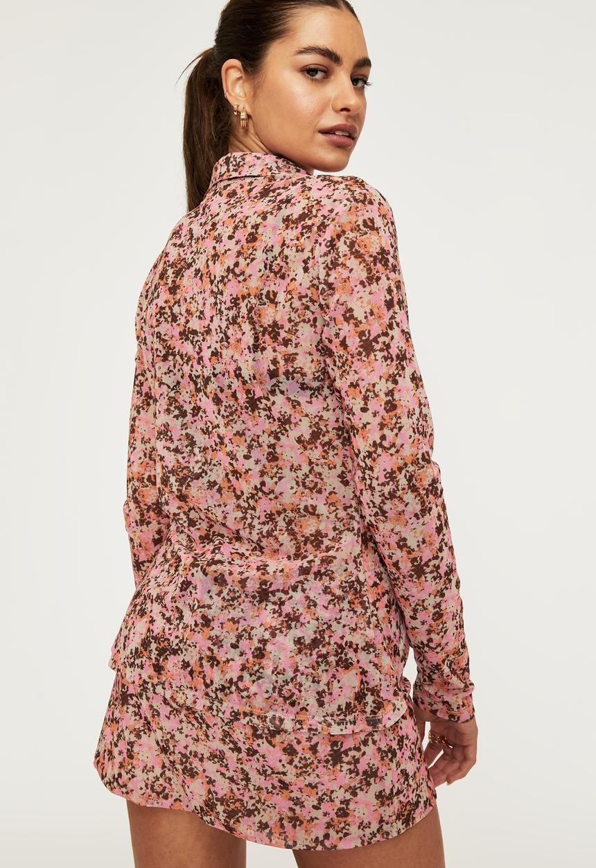 Supré  - Monroe long sleeve mesh twist shirt top - havana floral paris pink