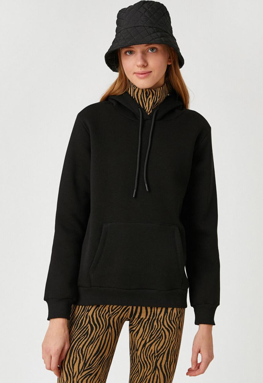 Koton - Long sleeve hoodie pocket sweatshirt - black