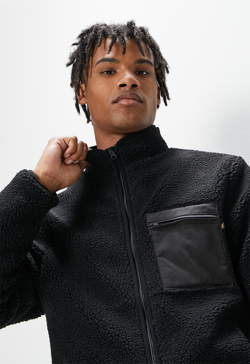 STYLE REPUBLIC - Borg jacket with contrast panels - black