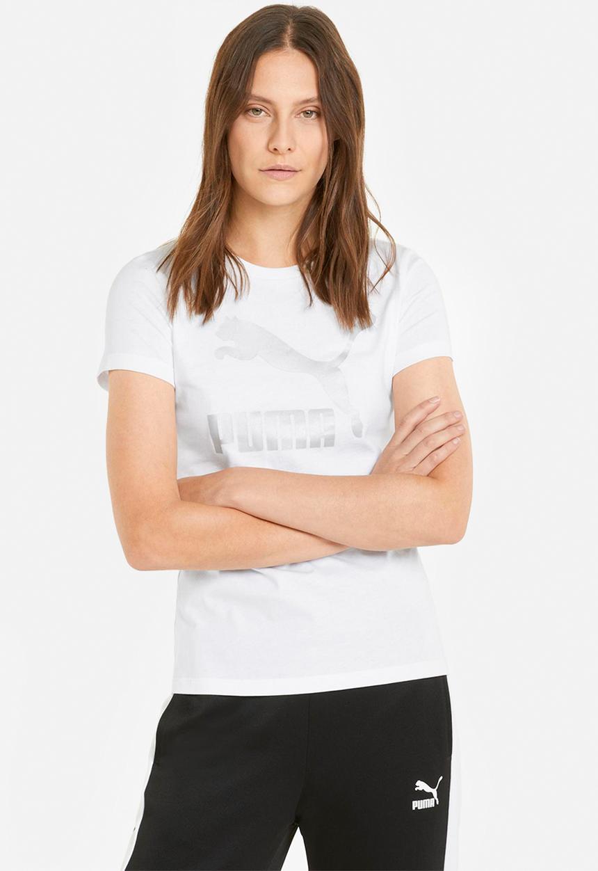 PUMA - Classic metallic logo tee - white & silver