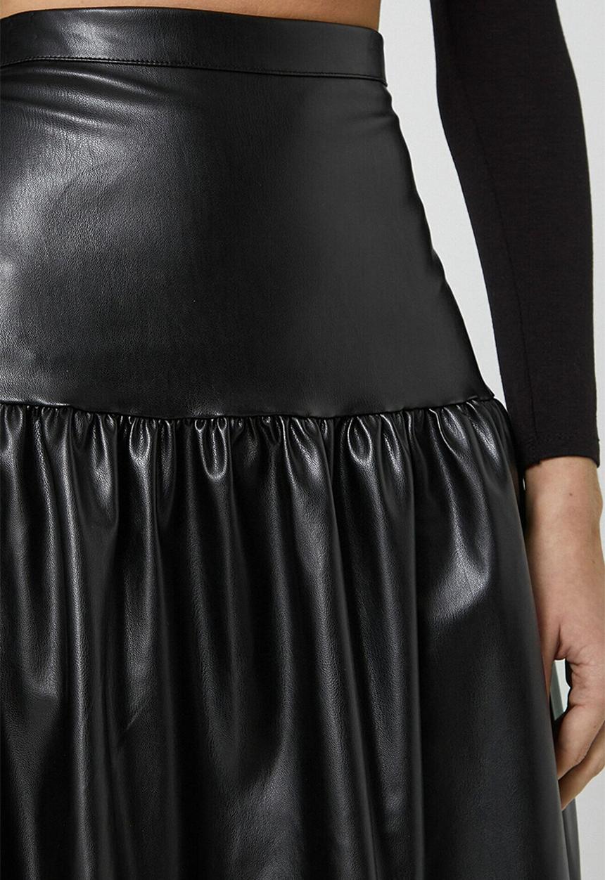 Koton - Faux leather midi skirt - black