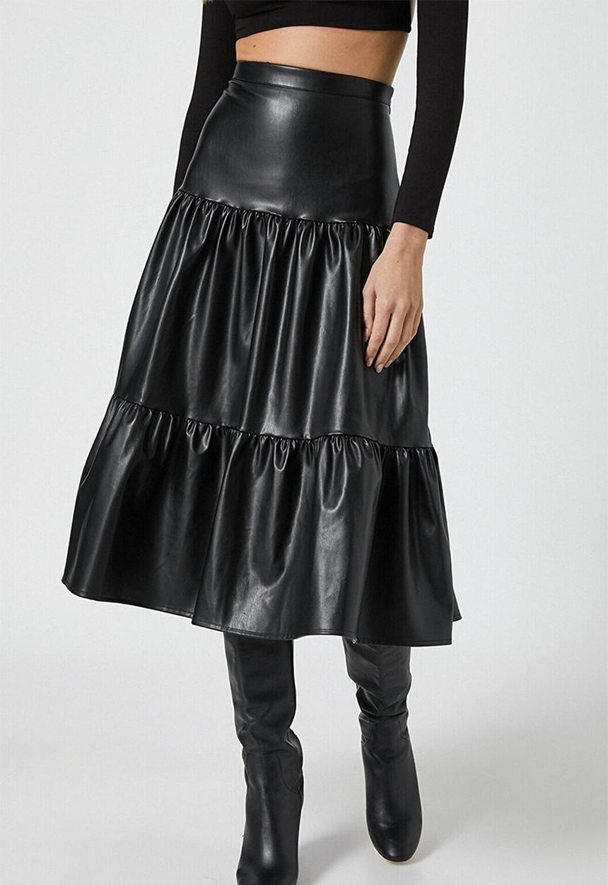 Koton - Faux leather midi skirt - black