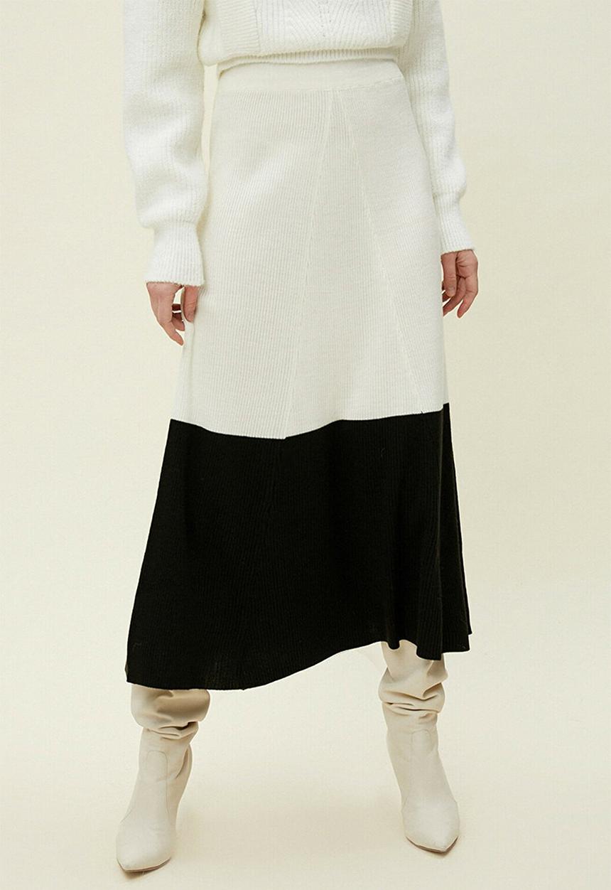 Koton - Relaxed fit midi skirt - white & black 