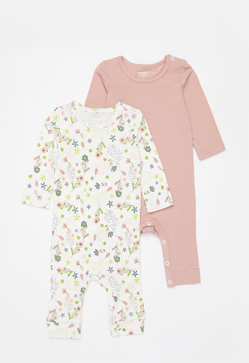 Pop Candy - Girls 2 pack romper - ecru & coral