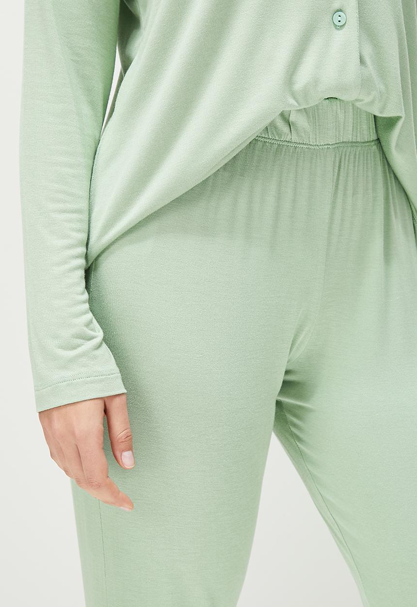 Blake - Knit long sleeve button through sleep set - sage