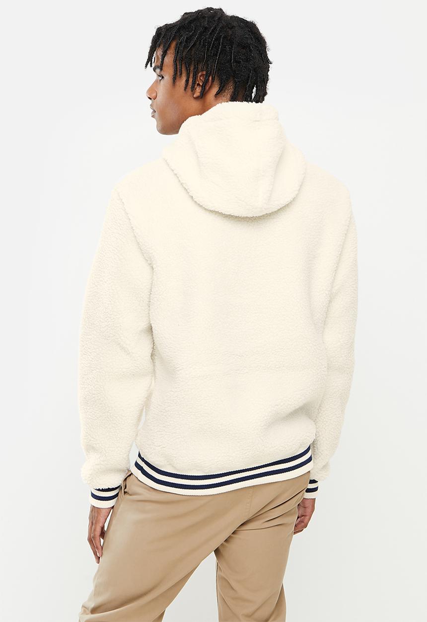 Aca Joe - Rubber print polar fleece hoodie - winter white