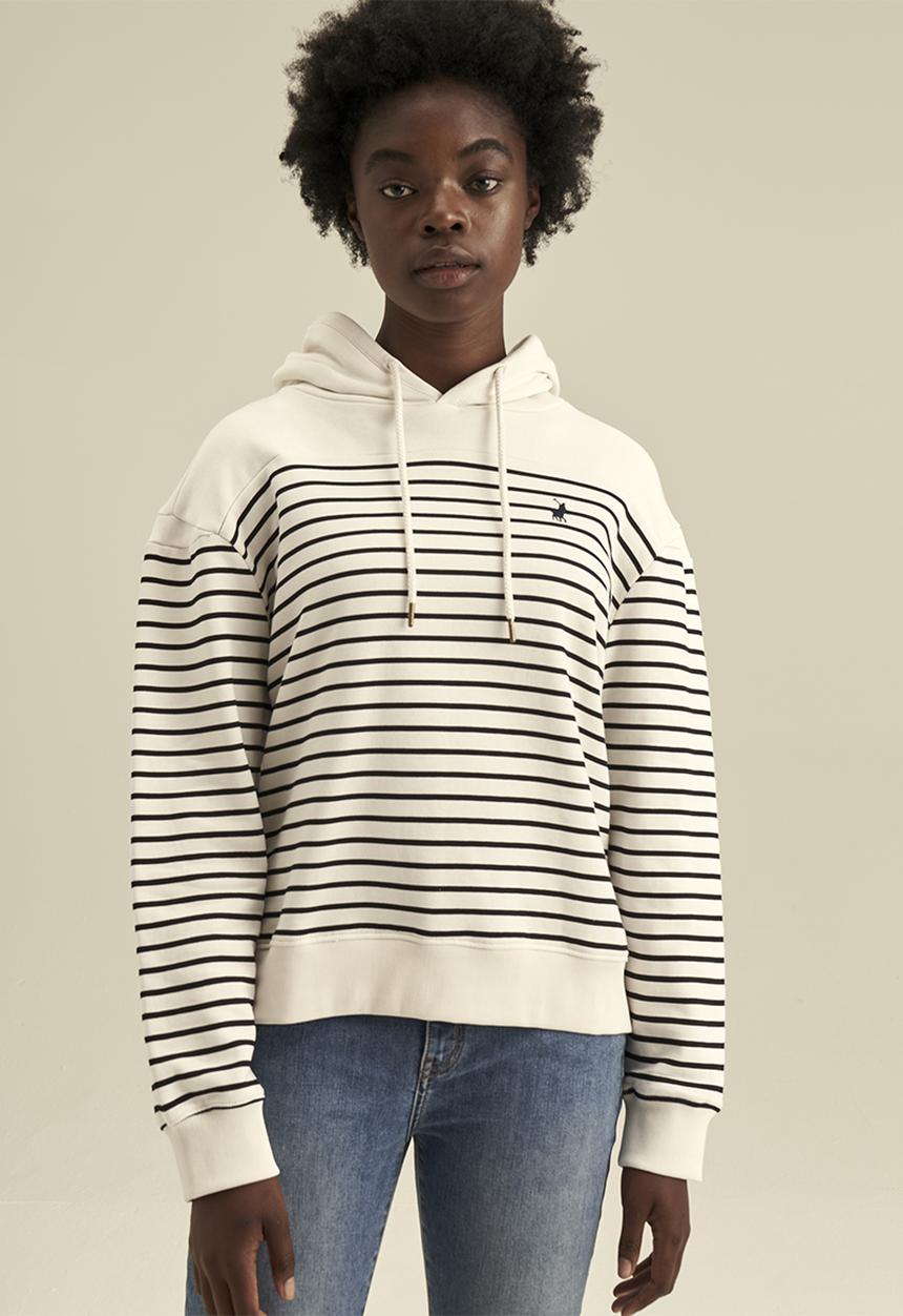 POLO - Women stripe hoodie - navy & white 
