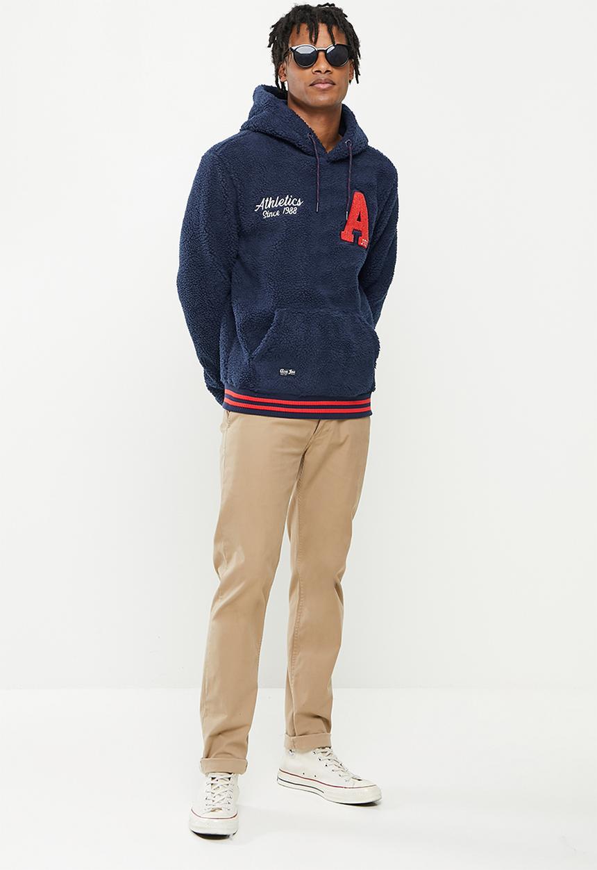 Aca Joe - Rubber print polar fleece hoodie - navy