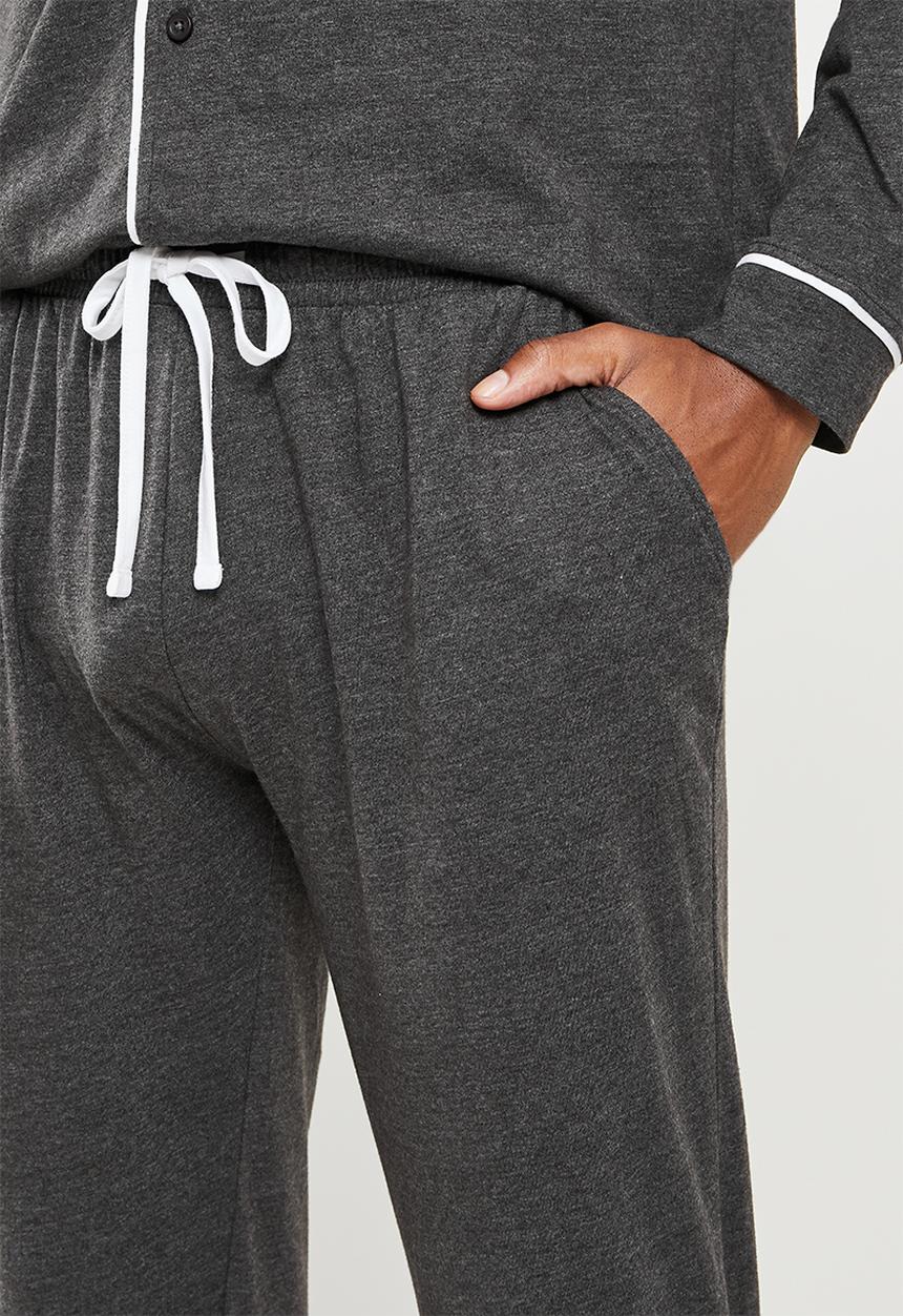Brave Soul - Jaxong long sleeve sleep set - charcoal marl & white