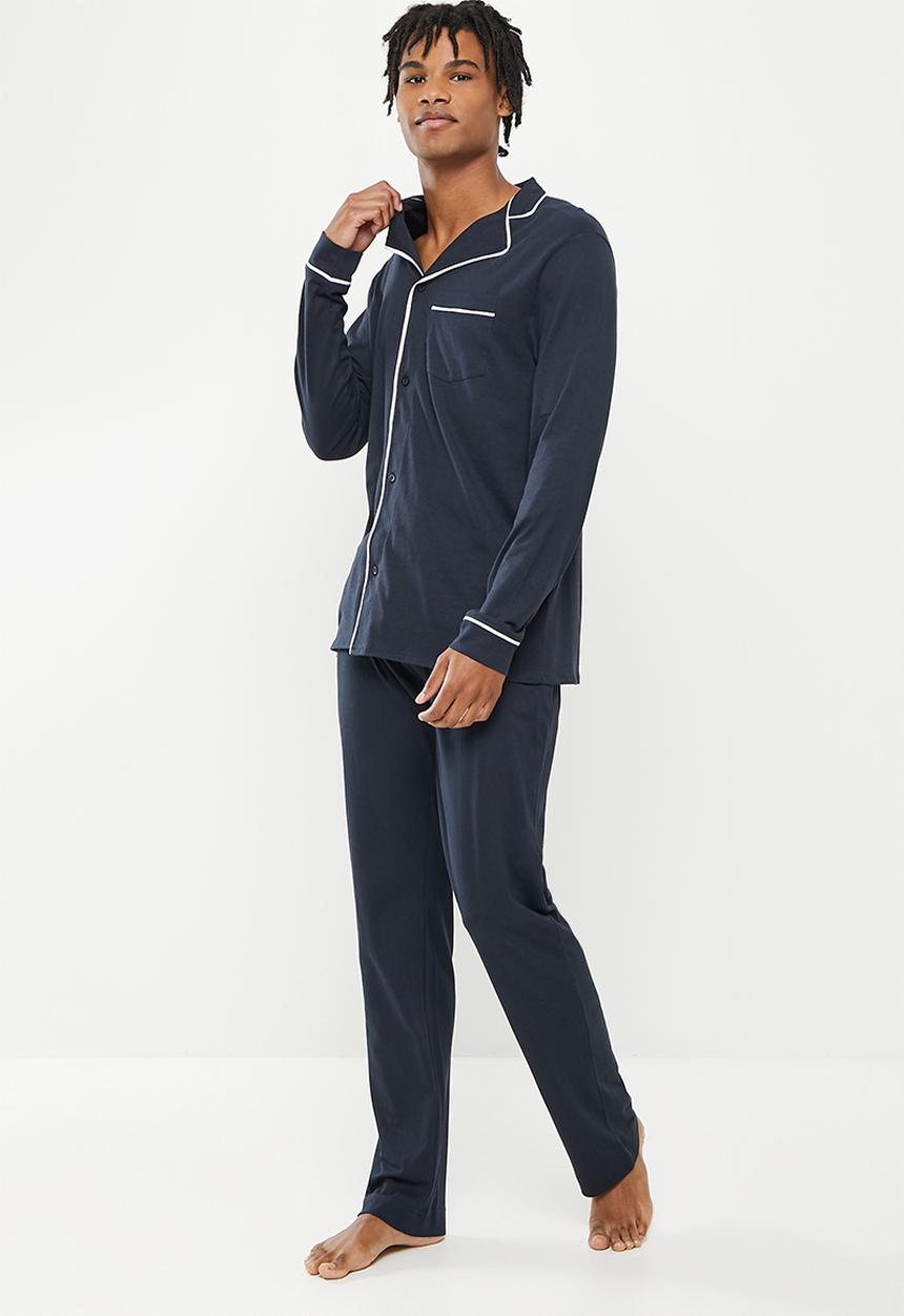 Brave Soul - Jaxon long sleeve sleep set - navy & white