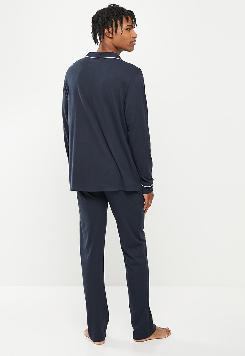 Brave Soul - Jaxon long sleeve sleep set - navy & white