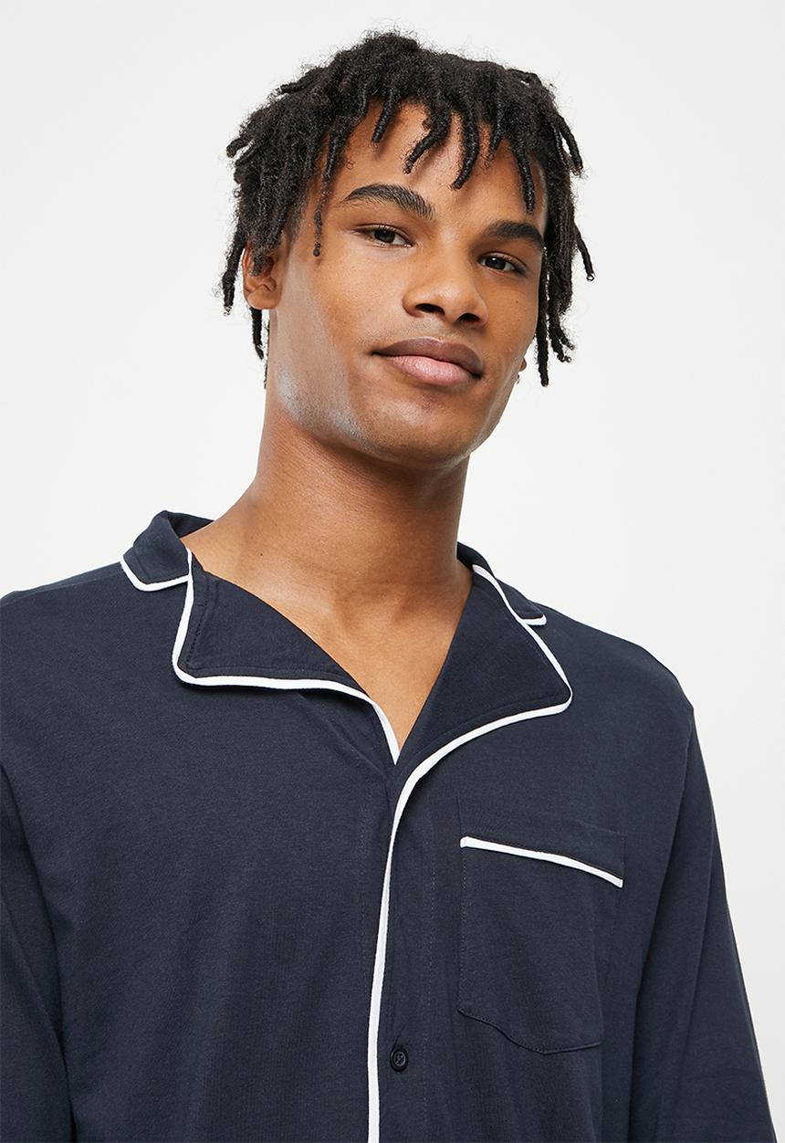 Brave Soul - Jaxon long sleeve sleep set - navy & white