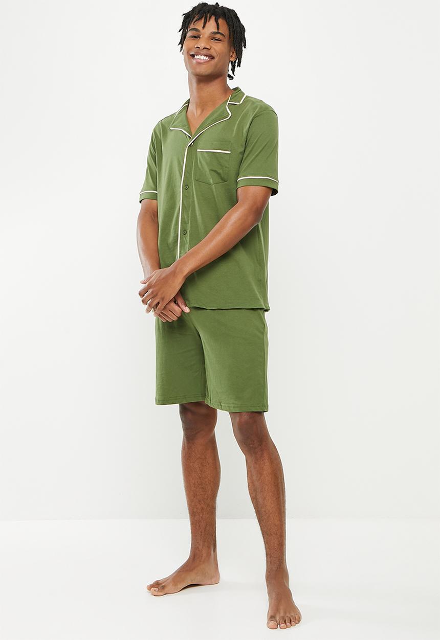 Brave Soul - Jax short sleeve sleep set - khaki & ecru