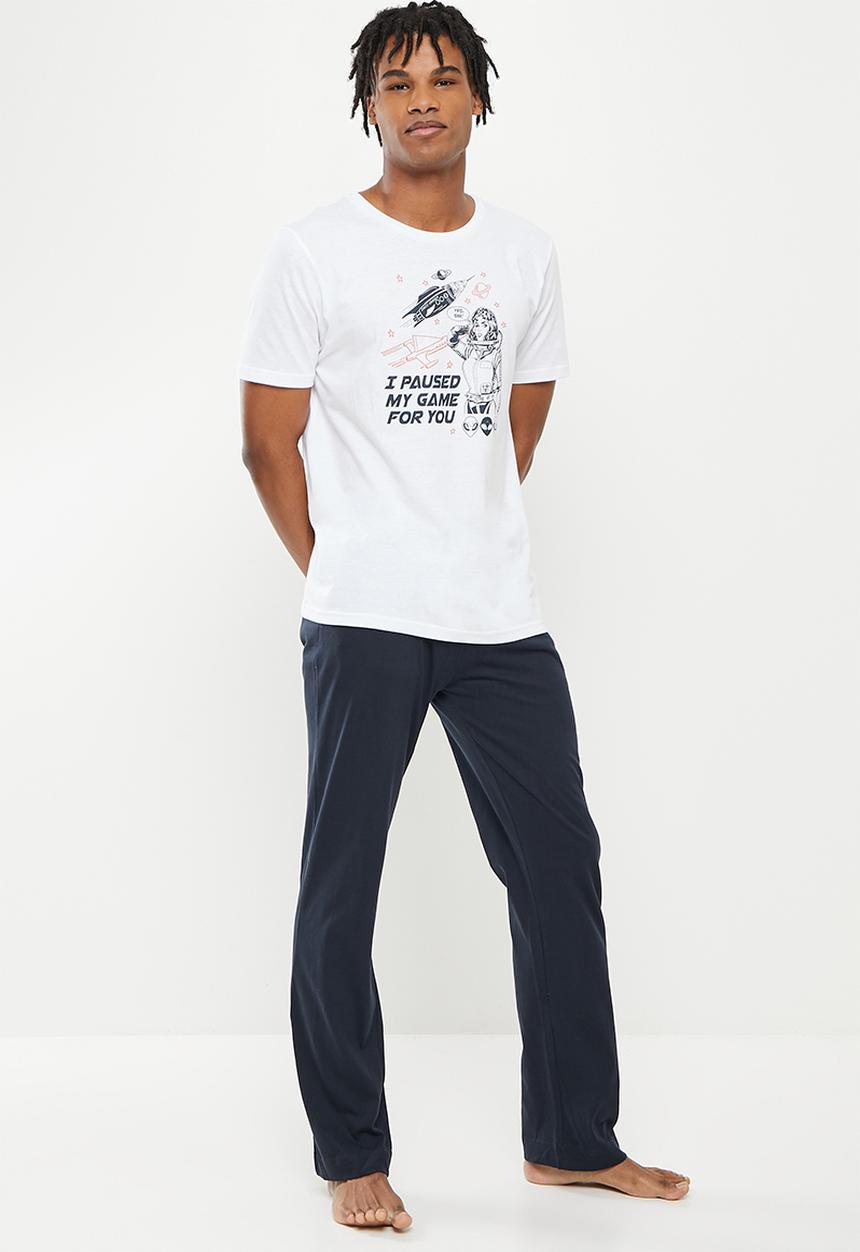 Brave Soul - Game short sleeve sleep set - white & navy