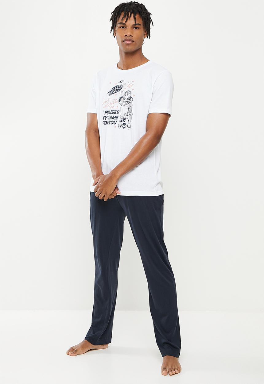 Brave Soul - Game short sleeve sleep set - white & navy