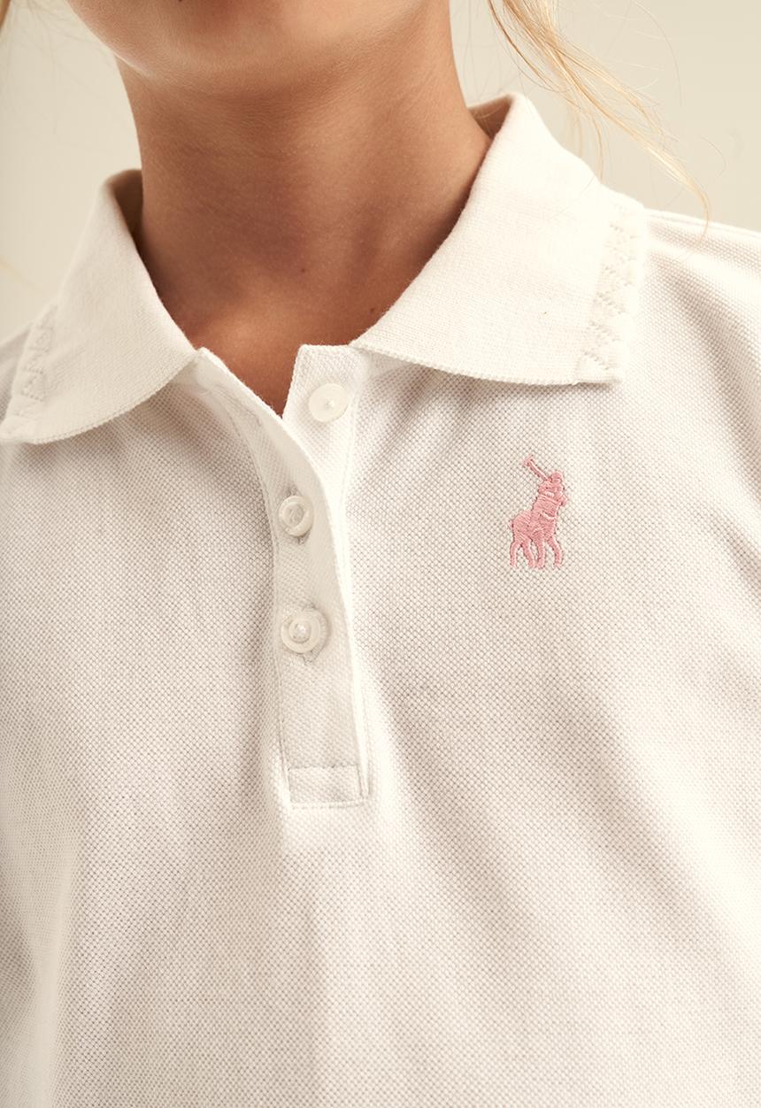 POLO - Girls scalloped rib short sleeve golfer - white