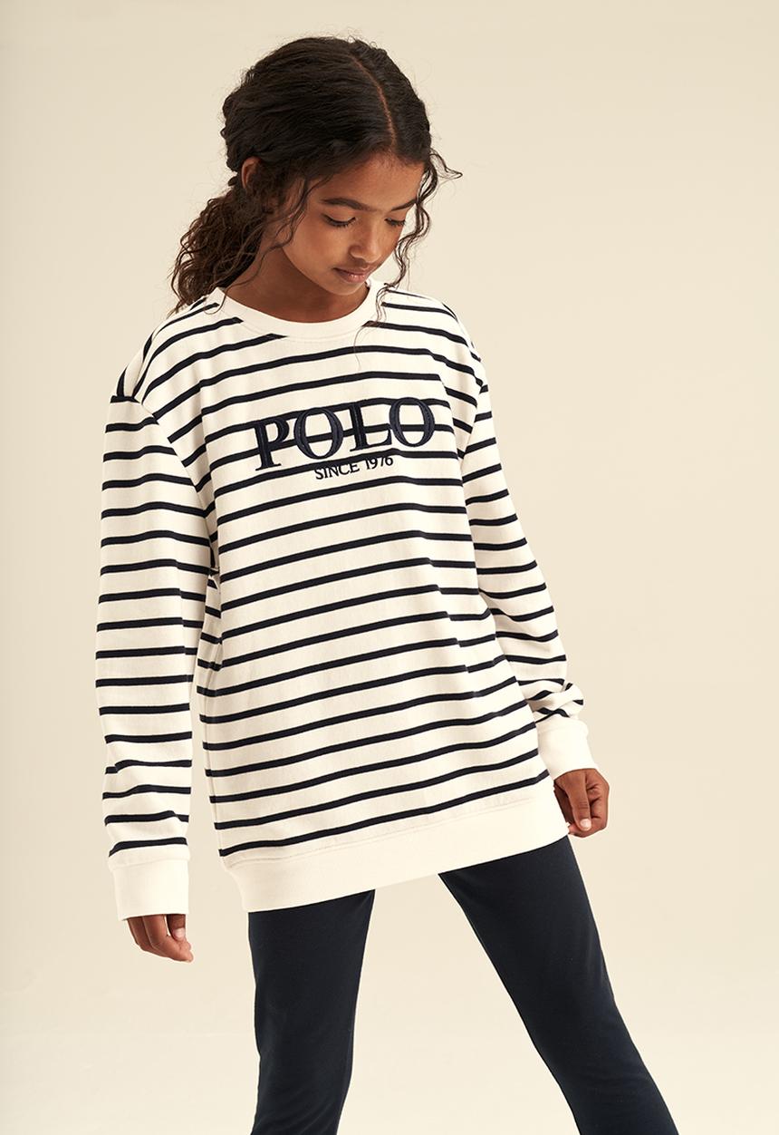 POLO - Girls striped crew neck sweater - off white