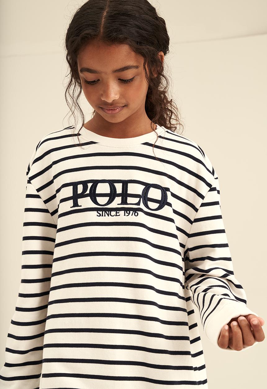 POLO - Girls striped crew neck sweater - off white