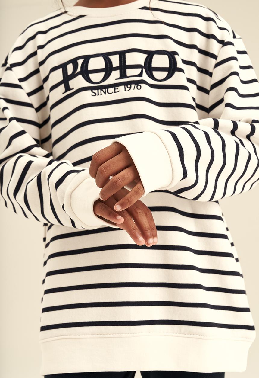 POLO - Girls striped crew neck sweater - off white