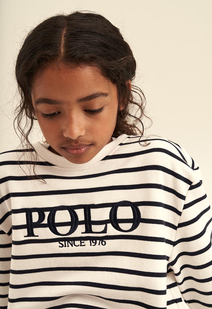 POLO - Girls striped crew neck sweater - off white