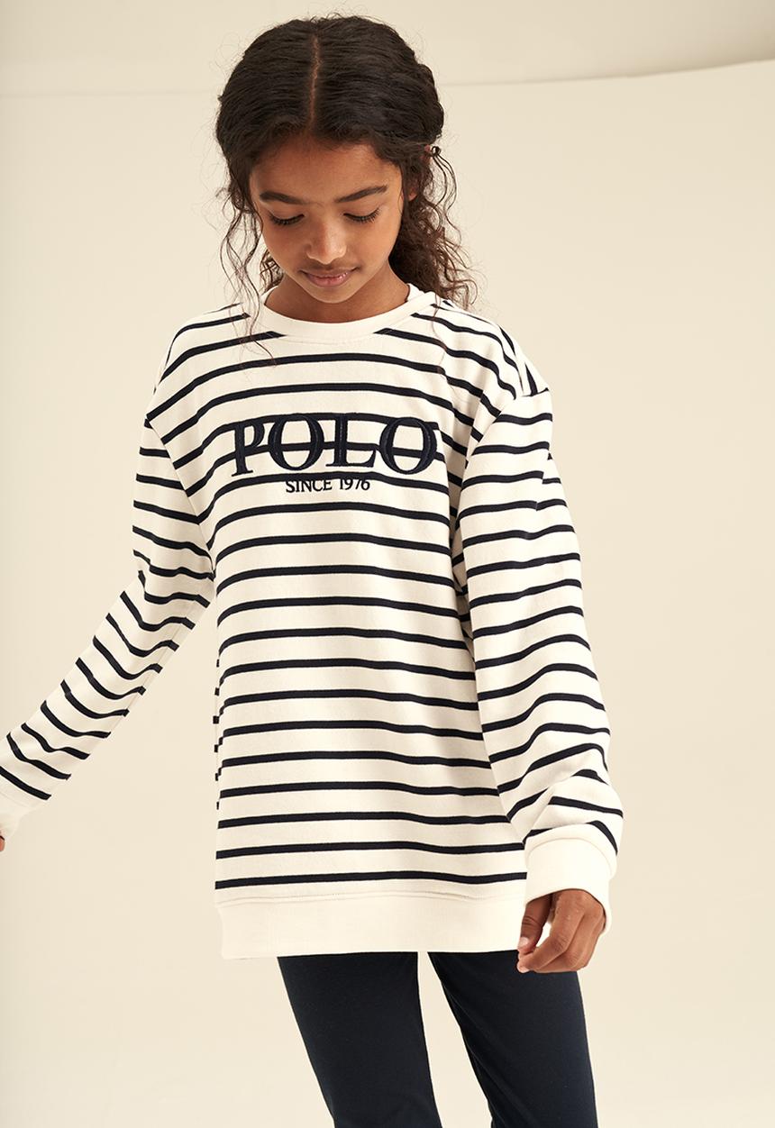 POLO - Girls striped crew neck sweater - off white