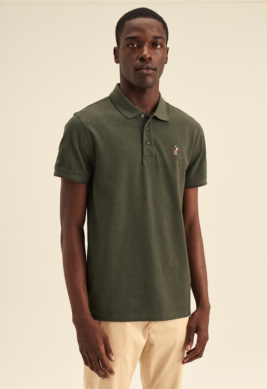 POLO - Mens melange tipped short sleeve golfer - fatigue