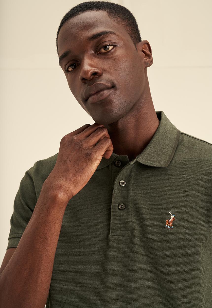POLO - Mens melange tipped short sleeve golfer - fatigue