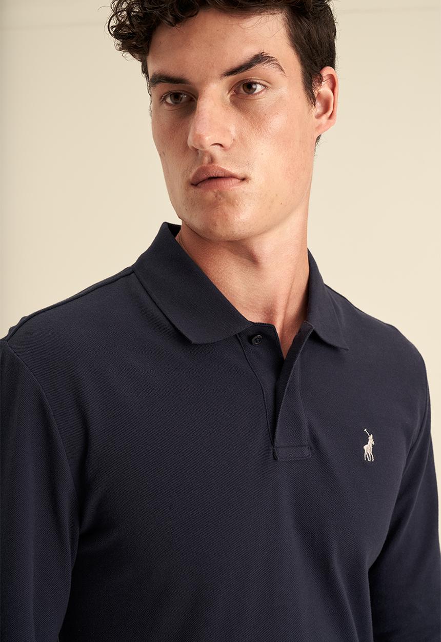 POLO - Mens plain pique long sleeve golfer - navy