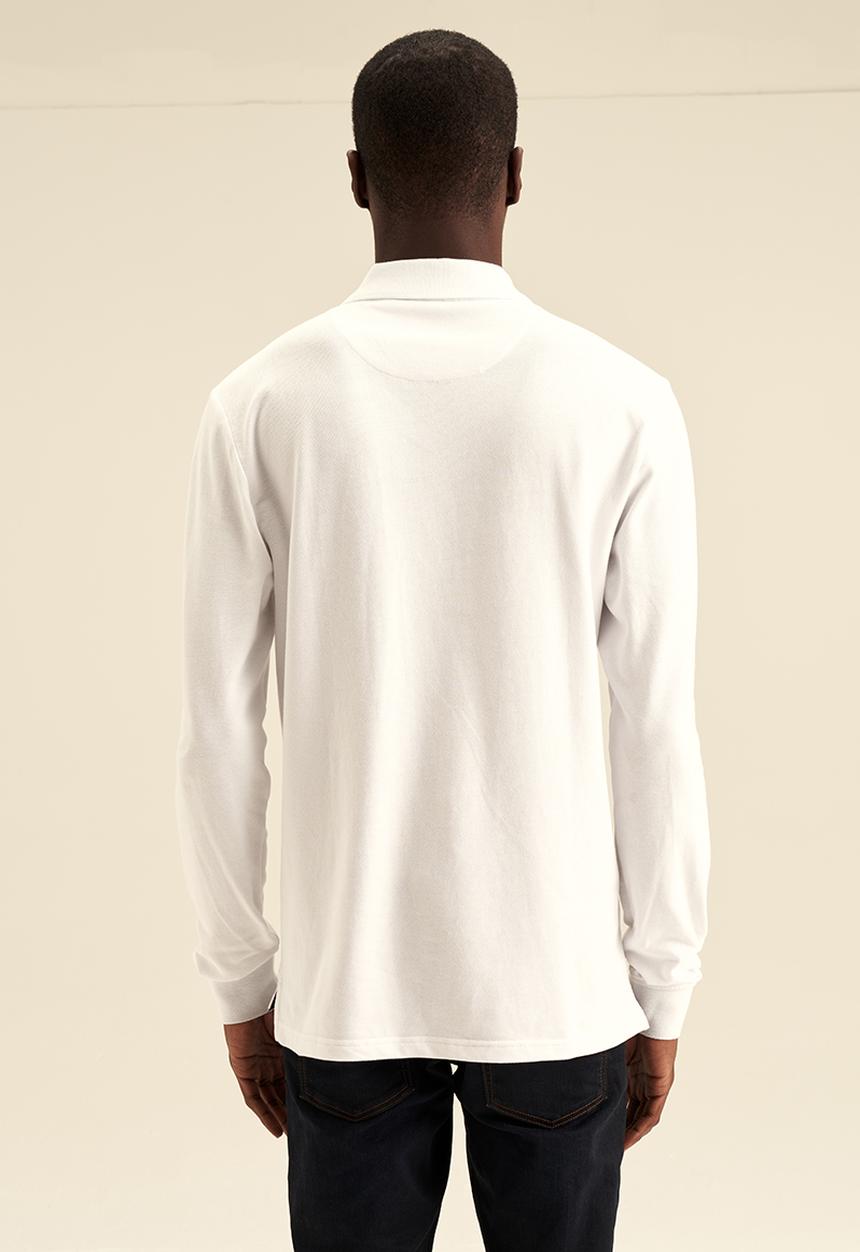POLO - Mens plain pique long sleeve golfer - white