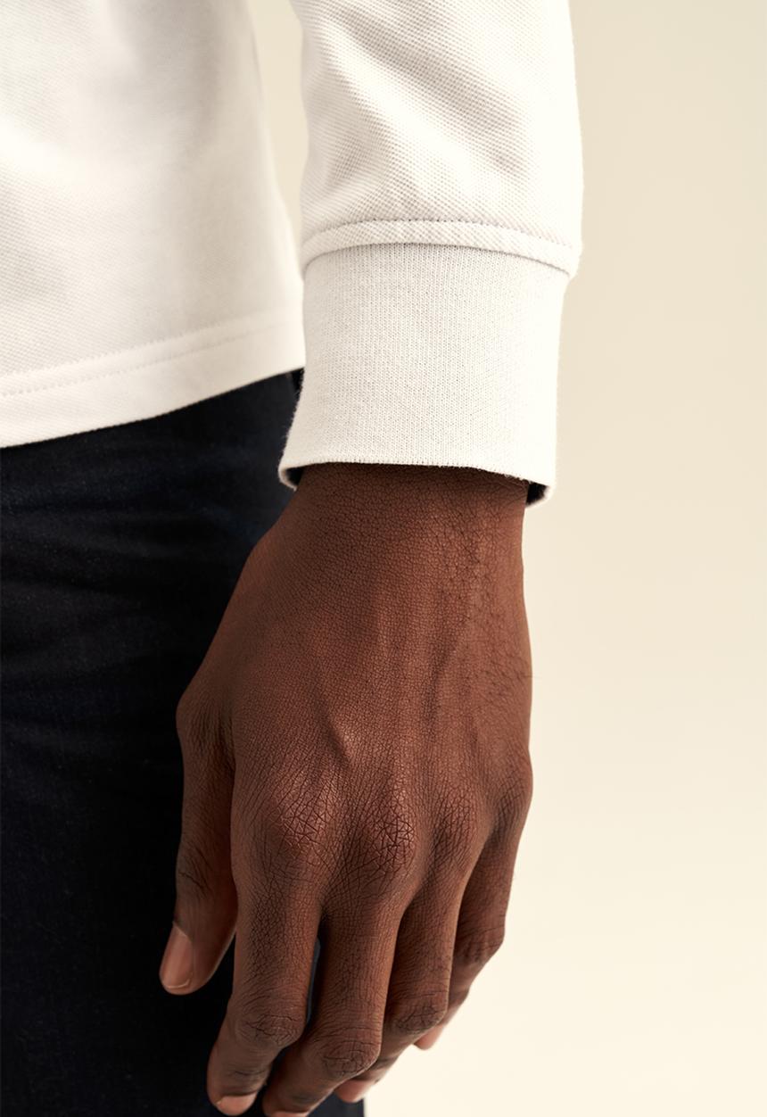 POLO - Mens plain pique long sleeve golfer - white