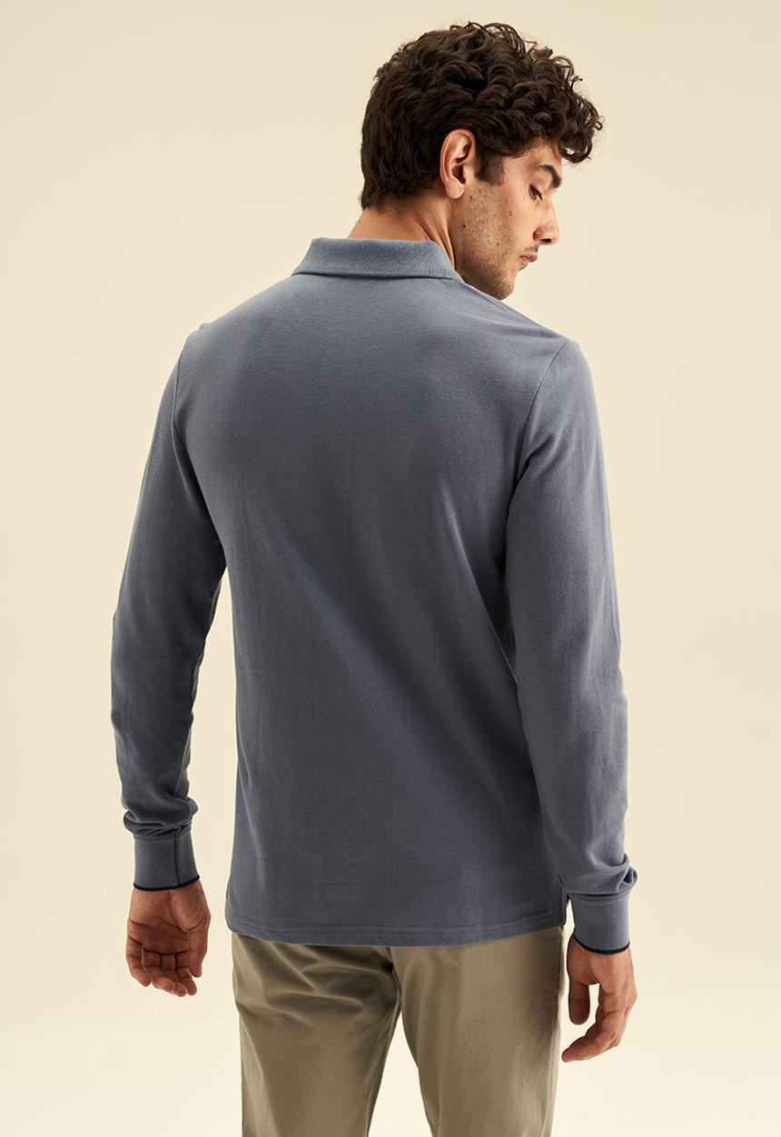 POLO - Mens vertical stripe long sleeve golfer - blue