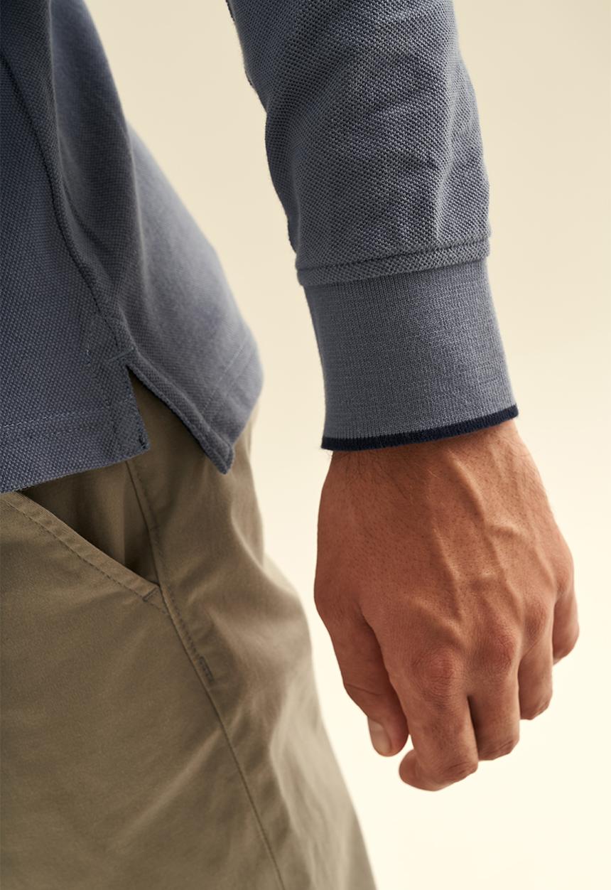 POLO - Mens vertical stripe long sleeve golfer - blue