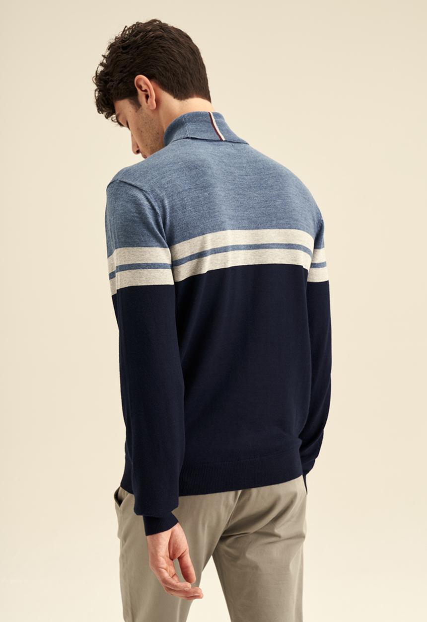 POLO - Men stripe roll neck knitwear - blue