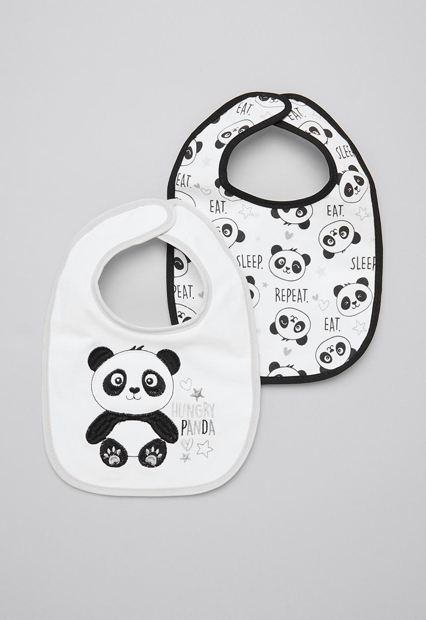 Character Group - Panda 2-pack jersey bibs - white & grey