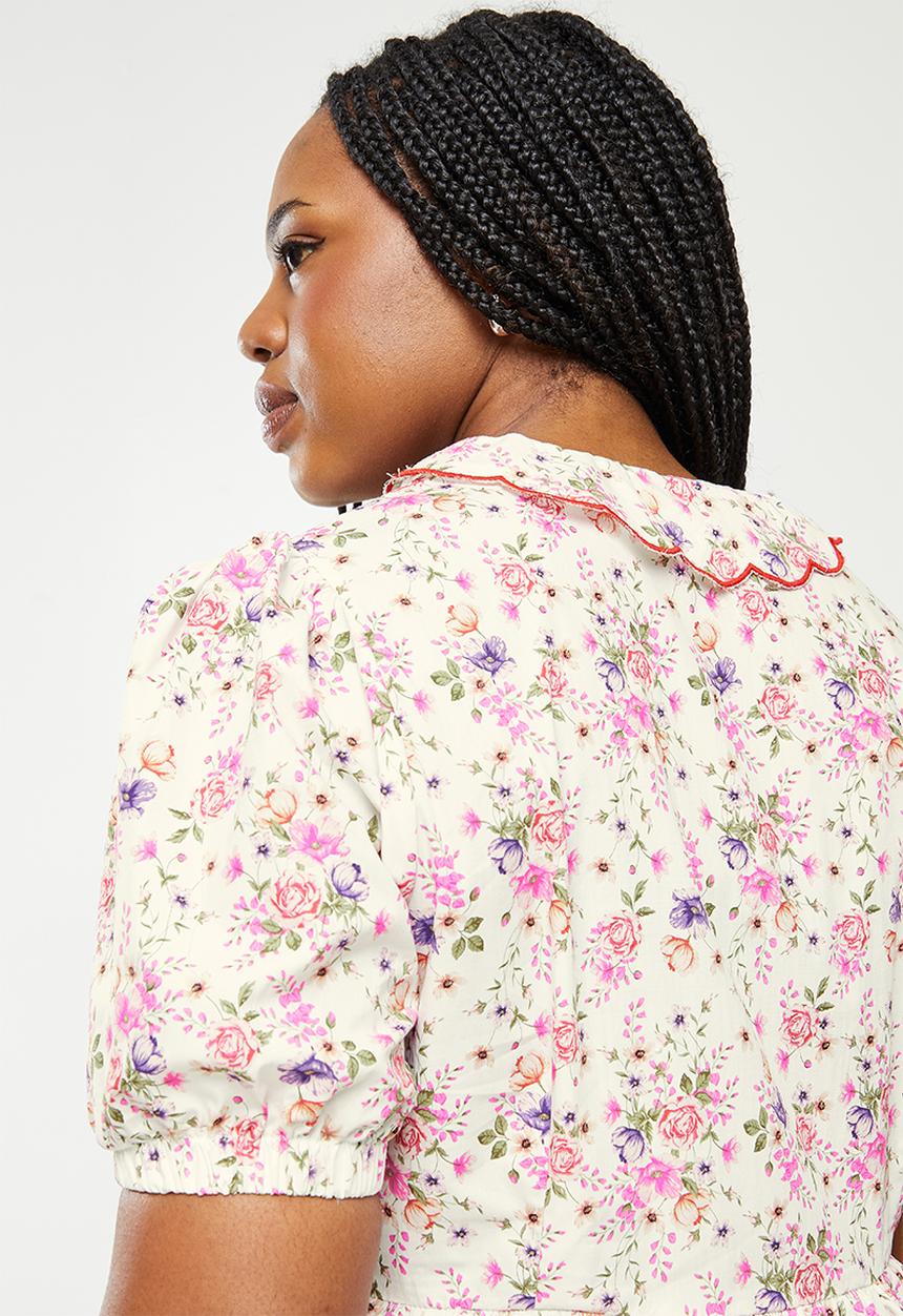 Glamorous - Plus peterpan printed dress - white vintage flower