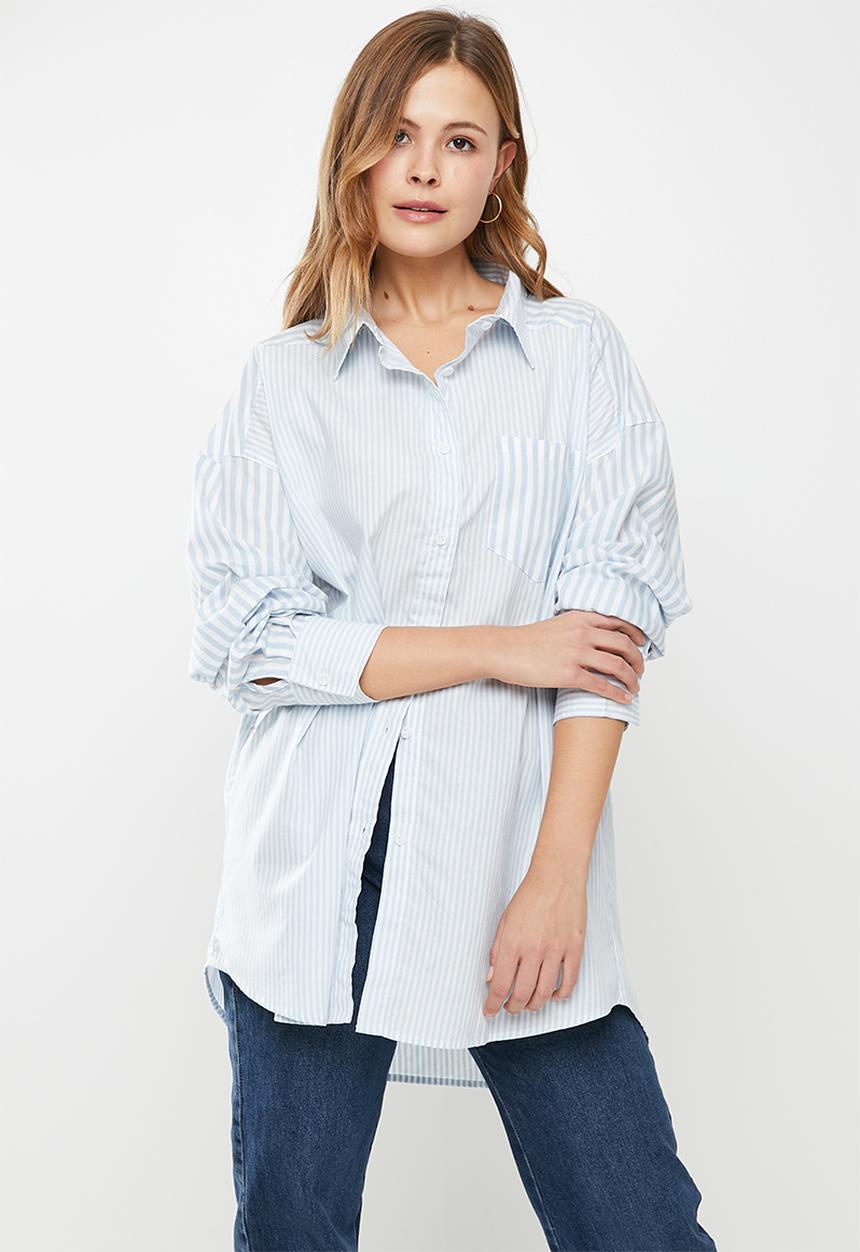 Cotton On - Dad shirt - hayley spliced stripe powder blue